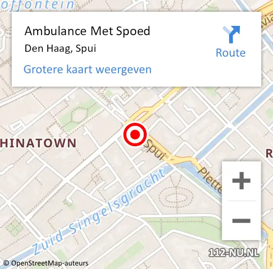 Locatie op kaart van de 112 melding: Ambulance Met Spoed Naar Den Haag, Spui op 14 februari 2020 14:18