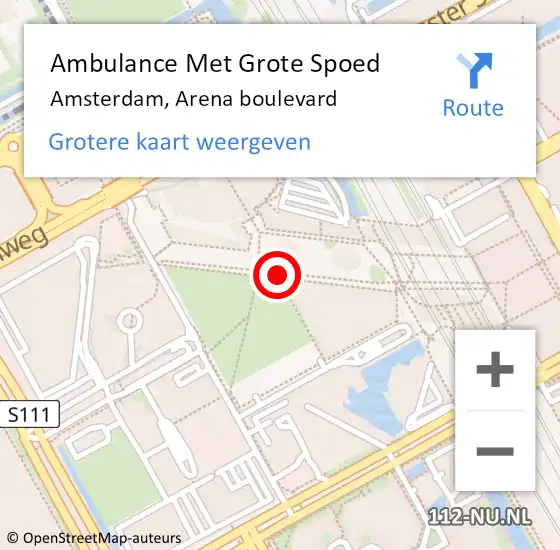 Locatie op kaart van de 112 melding: Ambulance Met Grote Spoed Naar Amsterdam, Arena boulevard op 14 februari 2020 16:37