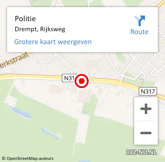 Locatie op kaart van de 112 melding: Politie Drempt, Rijksweg op 14 februari 2020 19:11