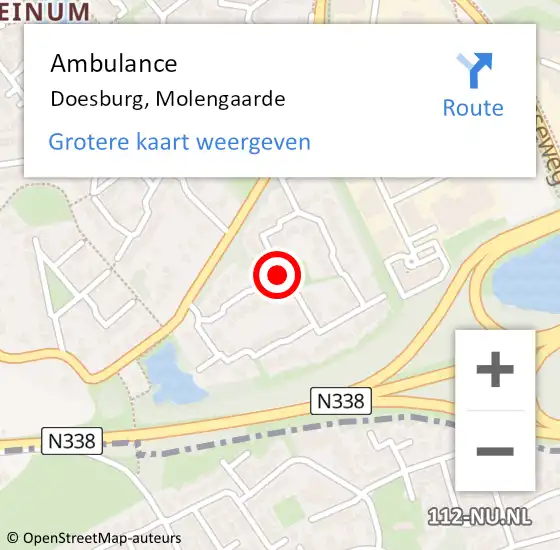 Locatie op kaart van de 112 melding: Ambulance Doesburg, Molengaarde op 14 februari 2020 20:00