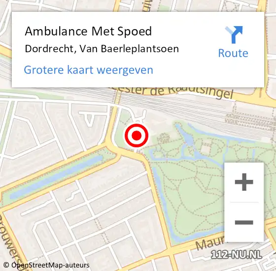 Locatie op kaart van de 112 melding: Ambulance Met Spoed Naar Dordrecht, Van Baerleplantsoen op 14 februari 2020 20:15