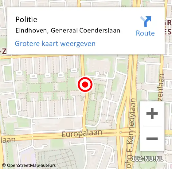 Locatie op kaart van de 112 melding: Politie Eindhoven, Generaal Coenderslaan op 14 februari 2020 20:39