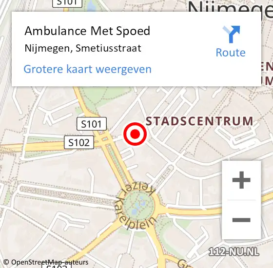 Locatie op kaart van de 112 melding: Ambulance Met Spoed Naar Nijmegen, Smetiusstraat op 14 februari 2020 21:22