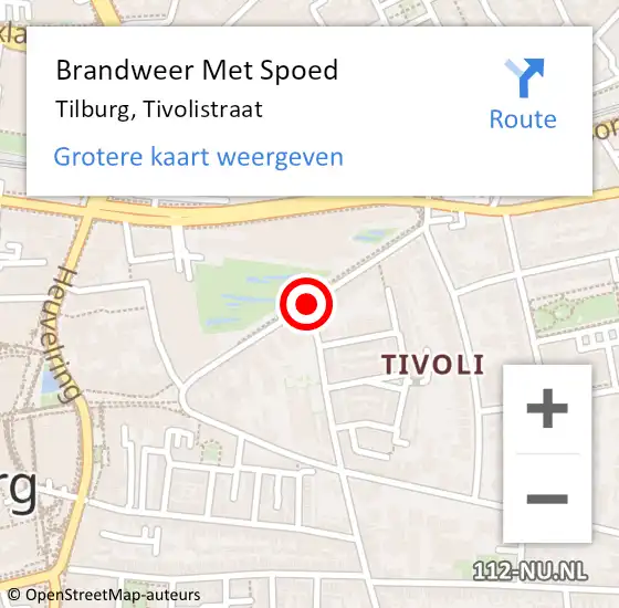 Locatie op kaart van de 112 melding: Brandweer Met Spoed Naar Tilburg, Tivolistraat op 14 februari 2020 21:22