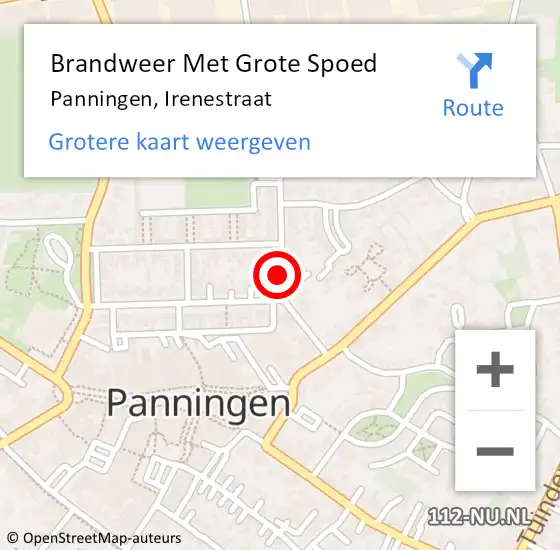 Locatie op kaart van de 112 melding: Brandweer Met Grote Spoed Naar Panningen, Irenestraat op 14 februari 2020 22:08