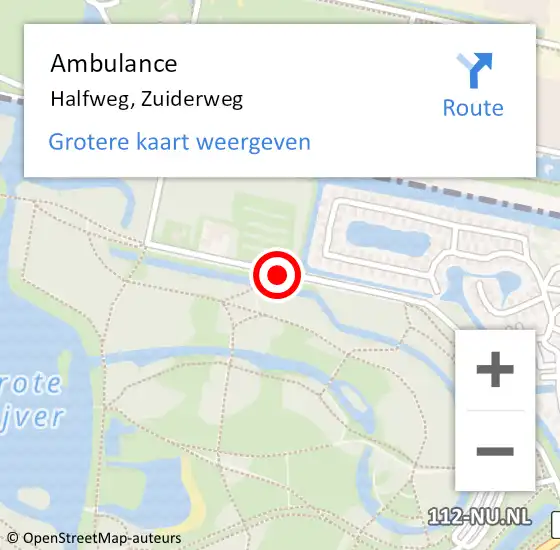Locatie op kaart van de 112 melding: Ambulance Halfweg, Zuiderweg op 15 februari 2020 00:47