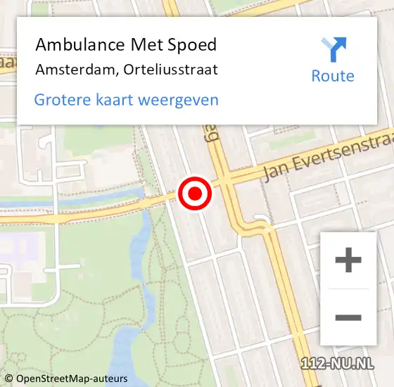 Locatie op kaart van de 112 melding: Ambulance Met Spoed Naar Amsterdam, Orteliusstraat op 15 februari 2020 01:02