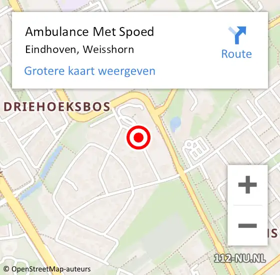 Locatie op kaart van de 112 melding: Ambulance Met Spoed Naar Eindhoven, Weisshorn op 15 februari 2020 09:27