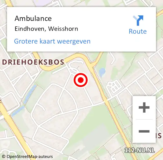 Locatie op kaart van de 112 melding: Ambulance Eindhoven, Weisshorn op 15 februari 2020 10:56