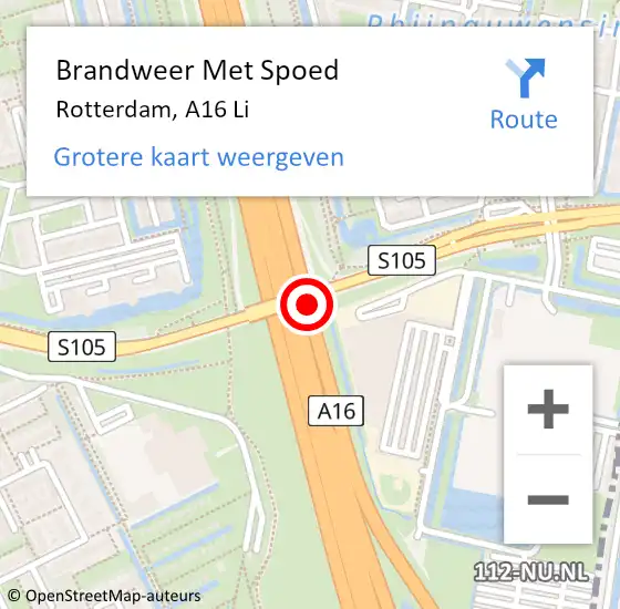 Locatie op kaart van de 112 melding: Brandweer Met Spoed Naar Rotterdam, A16 Li op 15 februari 2020 17:03