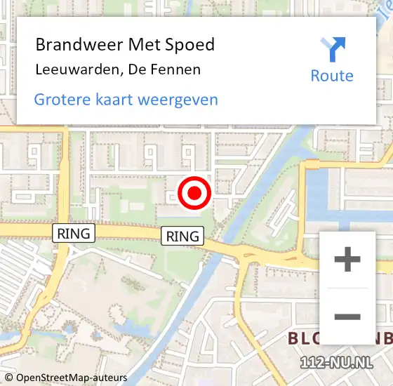 Locatie op kaart van de 112 melding: Brandweer Met Spoed Naar Leeuwarden, De Fennen op 16 februari 2020 01:11