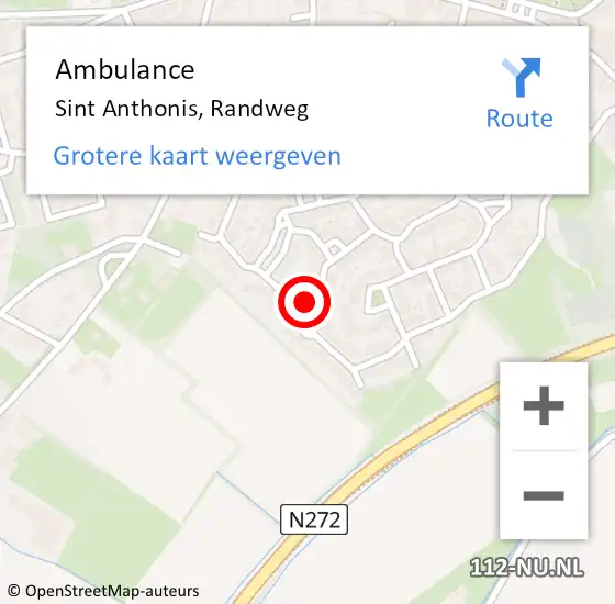 Locatie op kaart van de 112 melding: Ambulance Sint Anthonis, Randweg op 16 februari 2020 08:58