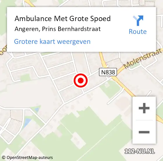 Locatie op kaart van de 112 melding: Ambulance Met Grote Spoed Naar Angeren, Prins Bernhardstraat op 16 februari 2020 11:55