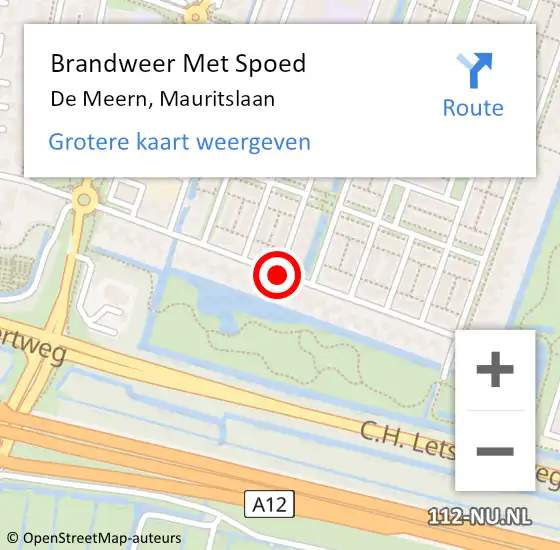 Locatie op kaart van de 112 melding: Brandweer Met Spoed Naar De Meern, Mauritslaan op 16 februari 2020 16:02