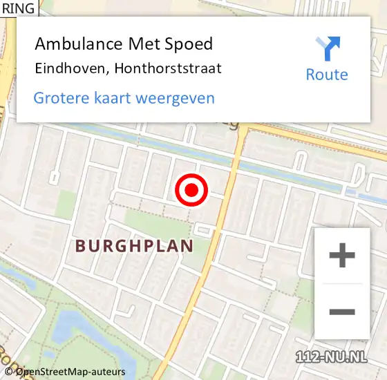 Locatie op kaart van de 112 melding: Ambulance Met Spoed Naar Eindhoven, Honthorststraat op 16 februari 2020 16:08