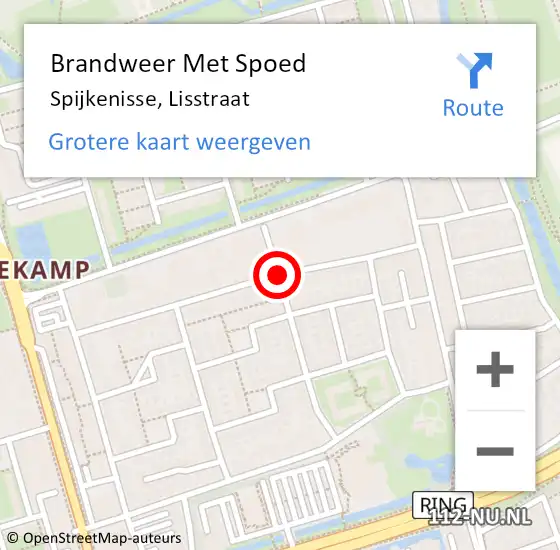 Locatie op kaart van de 112 melding: Brandweer Met Spoed Naar Spijkenisse, Lisstraat op 16 februari 2020 16:50