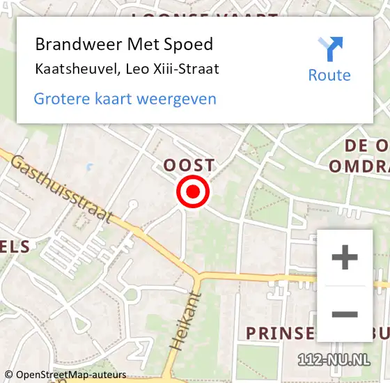 Locatie op kaart van de 112 melding: Brandweer Met Spoed Naar Kaatsheuvel, Leo Xiii-Straat op 16 februari 2020 17:08