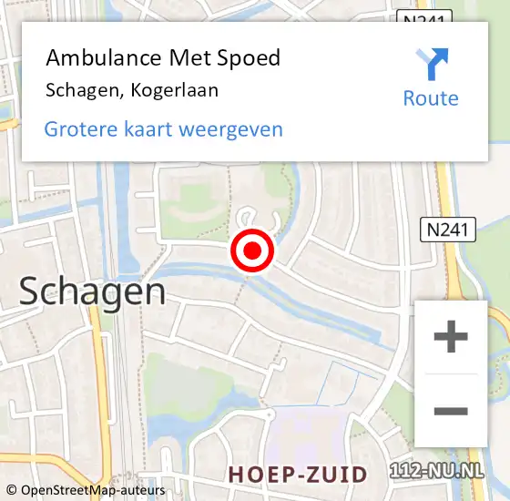 Locatie op kaart van de 112 melding: Ambulance Met Spoed Naar Schagen, Kogerlaan op 16 februari 2020 17:57