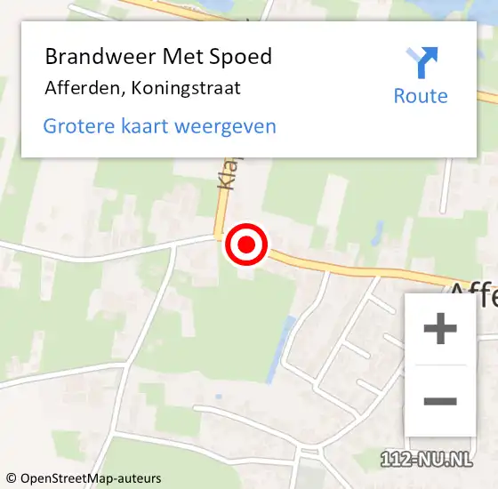 Locatie op kaart van de 112 melding: Brandweer Met Spoed Naar Afferden, Koningstraat op 16 februari 2020 18:11