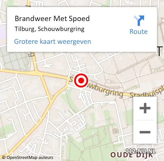 Locatie op kaart van de 112 melding: Brandweer Met Spoed Naar Tilburg, Schouwburgring op 16 februari 2020 18:46