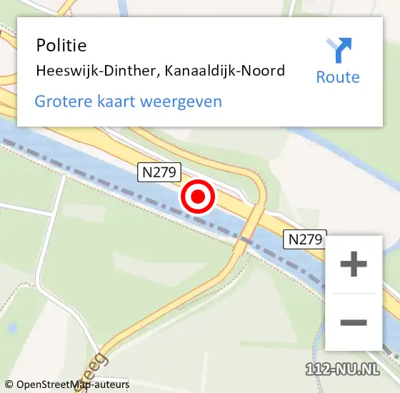 Locatie op kaart van de 112 melding: Politie Heeswijk-Dinther, Kanaaldijk-Noord op 17 februari 2020 07:35