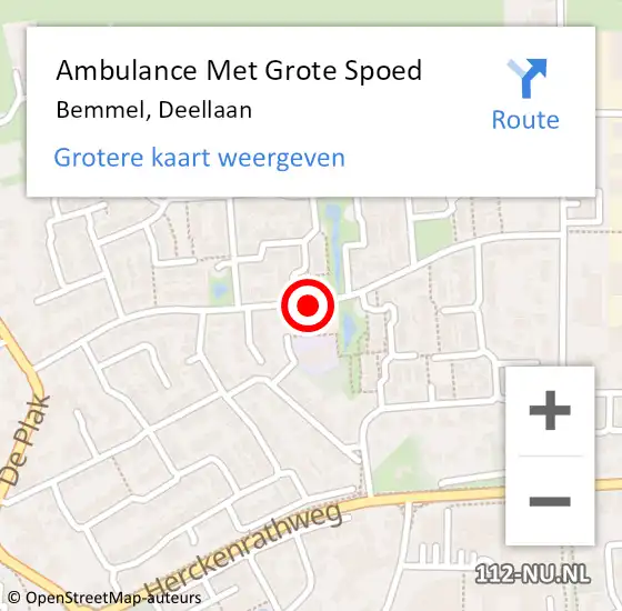 Locatie op kaart van de 112 melding: Ambulance Met Grote Spoed Naar Bemmel, Deellaan op 17 februari 2020 08:23