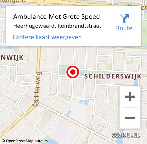 Locatie op kaart van de 112 melding: Ambulance Met Grote Spoed Naar Heerhugowaard, Rembrandtstraat op 17 februari 2020 15:22