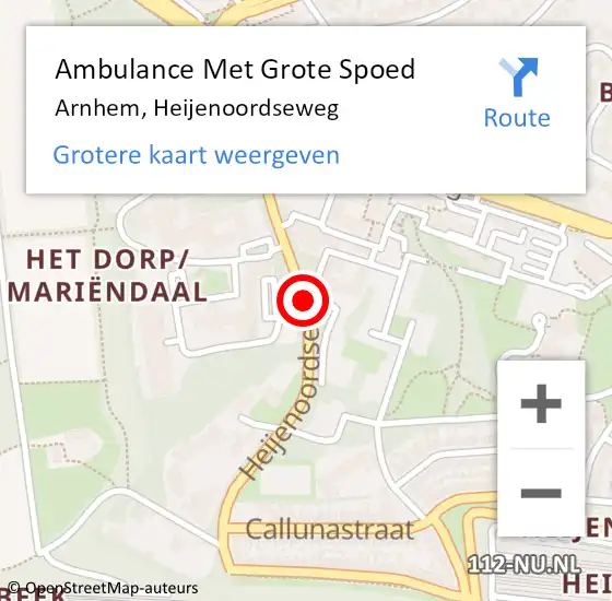 Locatie op kaart van de 112 melding: Ambulance Met Grote Spoed Naar Arnhem, Heijenoordseweg op 17 februari 2020 15:45