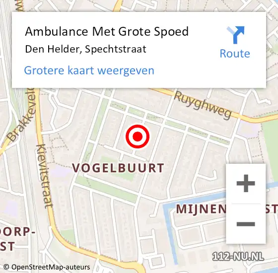 Locatie op kaart van de 112 melding: Ambulance Met Grote Spoed Naar Den Helder, Spechtstraat op 17 februari 2020 16:44