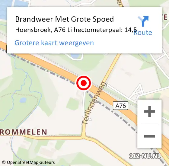 Locatie op kaart van de 112 melding: Brandweer Met Grote Spoed Naar Hoensbroek, A76 Li hectometerpaal: 14,5 op 17 februari 2020 17:53
