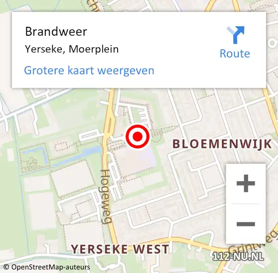 Locatie op kaart van de 112 melding: Brandweer Yerseke, Moerplein op 17 februari 2020 19:28