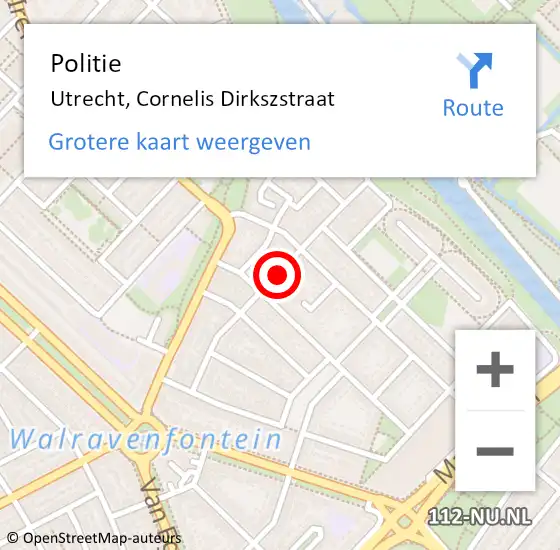 Locatie op kaart van de 112 melding: Politie Utrecht, Cornelis Dirkszstraat op 17 februari 2020 22:13