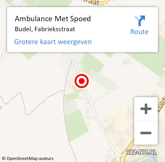 Locatie op kaart van de 112 melding: Ambulance Met Spoed Naar Budel, Fabrieksstraat op 17 februari 2020 22:14