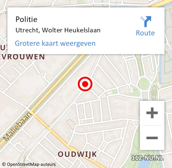 Locatie op kaart van de 112 melding: Politie Utrecht, Wolter Heukelslaan op 18 februari 2020 02:09