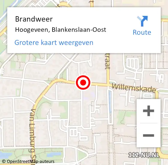 Locatie op kaart van de 112 melding: Brandweer Hoogeveen, Blankenslaan-Oost op 18 februari 2020 08:16