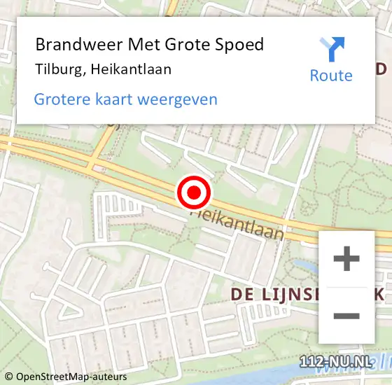 Locatie op kaart van de 112 melding: Brandweer Met Grote Spoed Naar Tilburg, Heikantlaan op 18 februari 2020 10:37