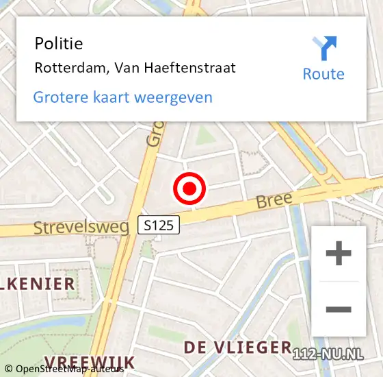 Locatie op kaart van de 112 melding: Politie Rotterdam, Van Haeftenstraat op 18 februari 2020 15:34
