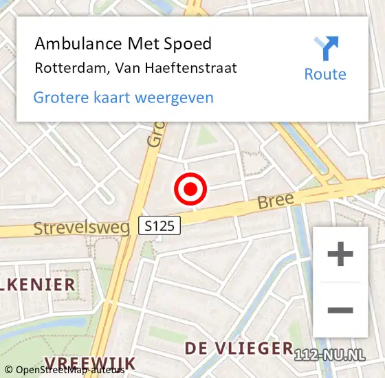 Locatie op kaart van de 112 melding: Ambulance Met Spoed Naar Rotterdam, Van Haeftenstraat op 18 februari 2020 15:42