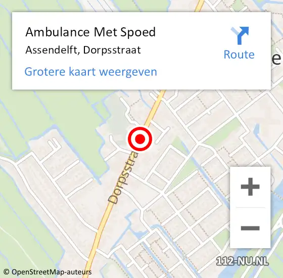 Locatie op kaart van de 112 melding: Ambulance Met Spoed Naar Assendelft, Dorpsstraat op 18 februari 2020 16:07
