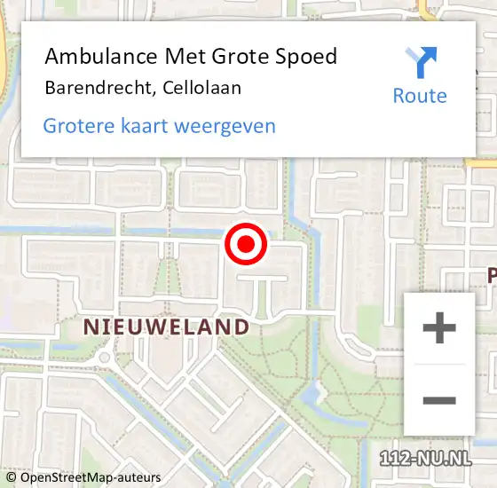 Locatie op kaart van de 112 melding: Ambulance Met Grote Spoed Naar Barendrecht, Cellolaan op 18 februari 2020 20:04