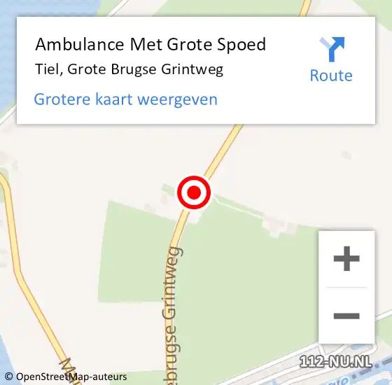 Locatie op kaart van de 112 melding: Ambulance Met Grote Spoed Naar Tiel, Grote Brugse Grintweg op 18 februari 2020 20:45