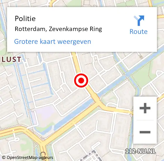 Locatie op kaart van de 112 melding: Politie Rotterdam, Zevenkampse Ring op 18 februari 2020 22:10