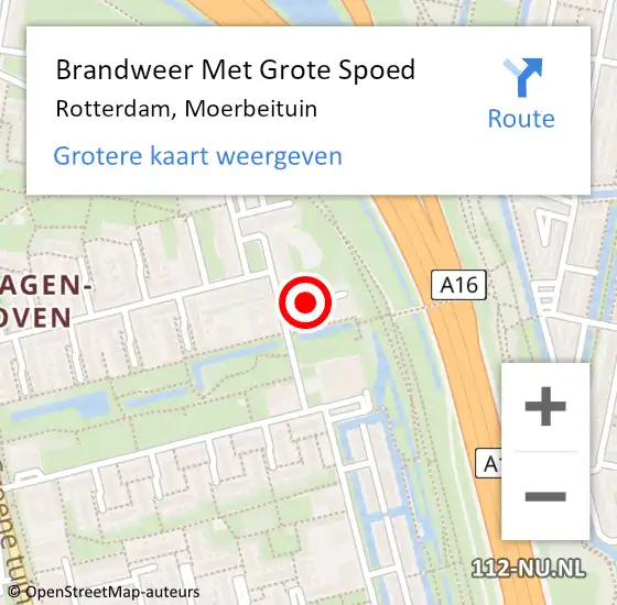 Locatie op kaart van de 112 melding: Brandweer Met Grote Spoed Naar Rotterdam, Moerbeituin op 19 februari 2020 02:54