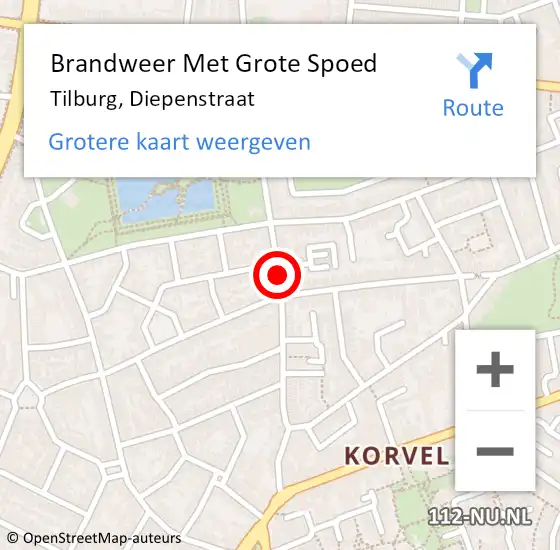 Locatie op kaart van de 112 melding: Brandweer Met Grote Spoed Naar Tilburg, Diepenstraat op 19 februari 2020 03:43
