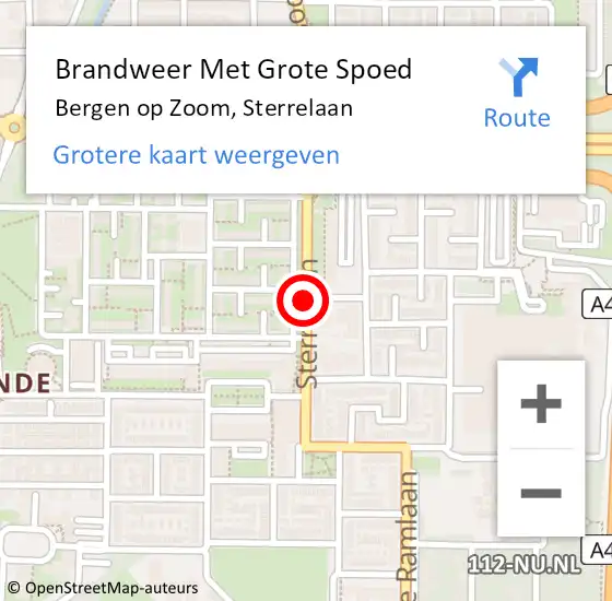 Locatie op kaart van de 112 melding: Brandweer Met Grote Spoed Naar Bergen op Zoom, Sterrelaan op 19 februari 2020 08:33