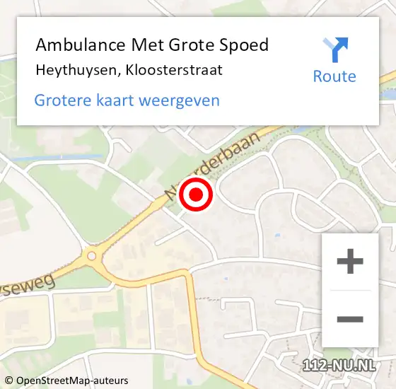 Locatie op kaart van de 112 melding: Ambulance Met Grote Spoed Naar Heythuysen, Kloosterstraat op 19 februari 2020 09:07