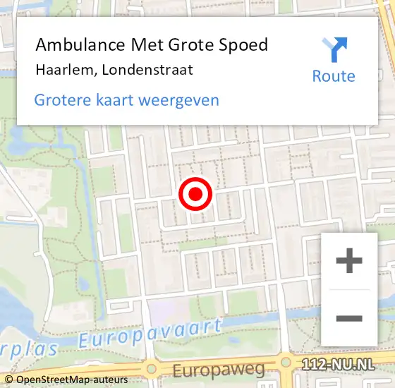 Locatie op kaart van de 112 melding: Ambulance Met Grote Spoed Naar Haarlem, Londenstraat op 19 februari 2020 09:39