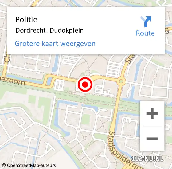 Locatie op kaart van de 112 melding: Politie Dordrecht, Dudokplein op 19 februari 2020 10:05