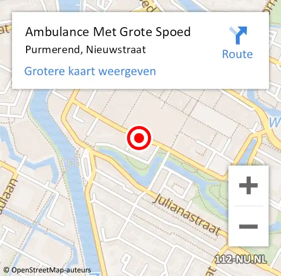 Locatie op kaart van de 112 melding: Ambulance Met Grote Spoed Naar Purmerend, Nieuwstraat op 19 februari 2020 11:07