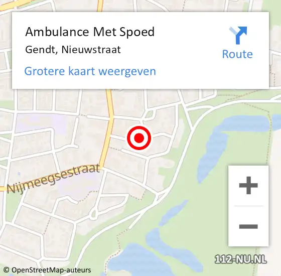 Locatie op kaart van de 112 melding: Ambulance Met Spoed Naar Gendt, Nieuwstraat op 19 februari 2020 15:51
